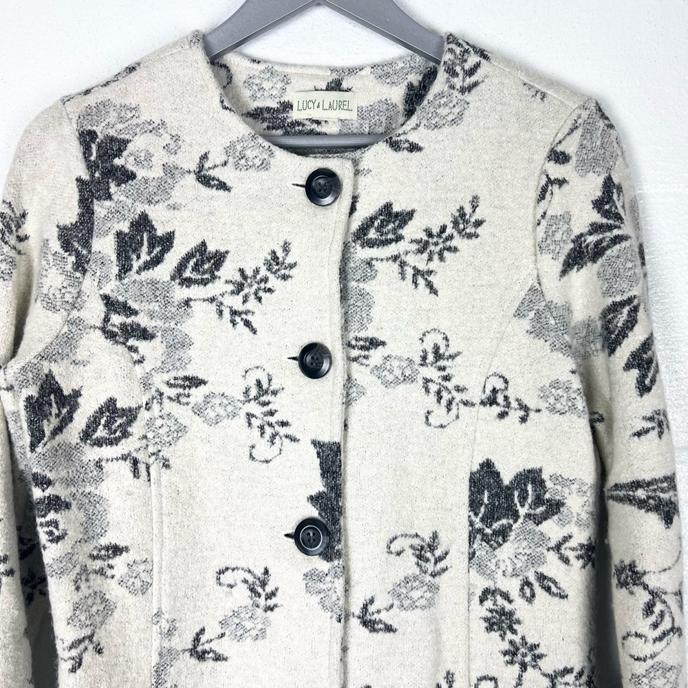Lucy & Laurel Anthropologie Wool Blend Dress Coat Size Medium black white gray - Picture 3 of 8